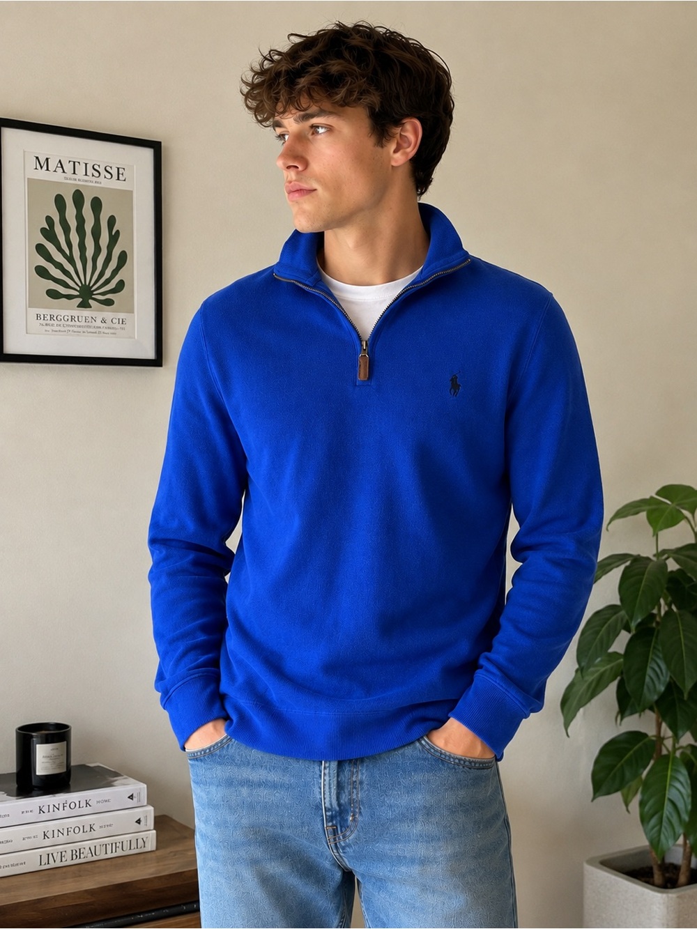 Polo Ralph Lauren Quarter Zip Pullover Mens S Royal Blue Cotton Pony Preppy